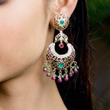 Ruby emerald Pearl Jadau Chandbali in Gold Plated Silver ER 139