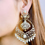 Pearl Jadau Chandbali Earrings in Gold Plated Silver ER 321