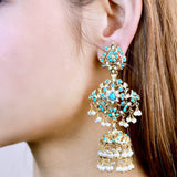 Pheroza Pearl Studded Jhumka Earrings in Gold Plated Silver ER 331