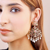 Multicolored Jadau Dangler Earrings in Gold Plated Silver ER 022