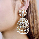 Jadau Chandbali Earrings with All Pearls in Gold Plated Silver ER 217