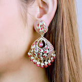 Ruby Pearl Jadau Chandbali Earrings in Gold Plated Silver ER 330