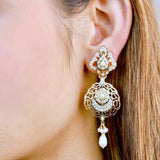 Pearl Jadau Drop Earrings in Gold Plated Silver ER 324