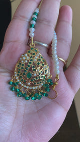 plated silver tikka in pearls and emeralds