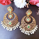 Multicolored Jadau Chandbali Earrings in Gold Plated Silver ER 059