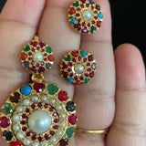 Navrattan Jadau Pendant Set in Gold Plated Silver PS 039
