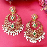 Multicolored Jadau Chandbali Earrings in Gold Plated Silver ER 059