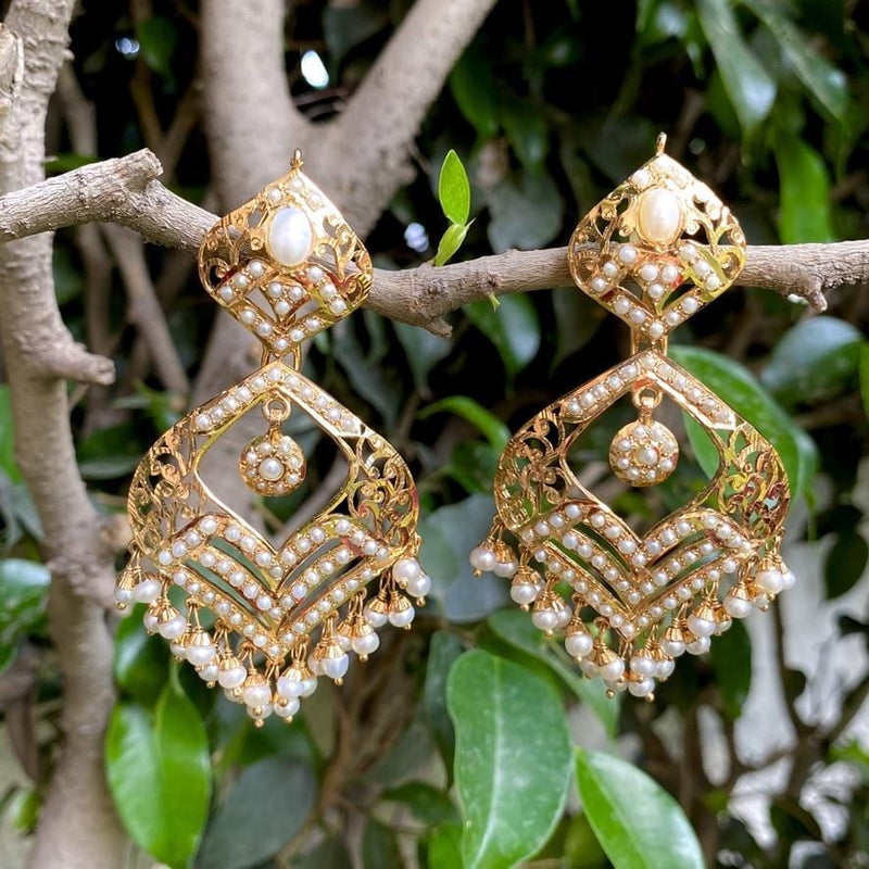Pearl Jadau Chandbali Earrings in Gold Plated Silver ER 010