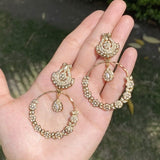 Jadau Chandbali Earrings with All Pearls in Gold Plated Silver ER 234