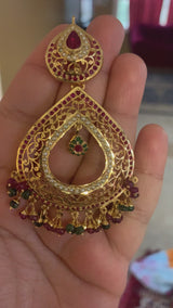 Multicolored Jadau Chandbali Earrings in Gold Plated Silver ER 082