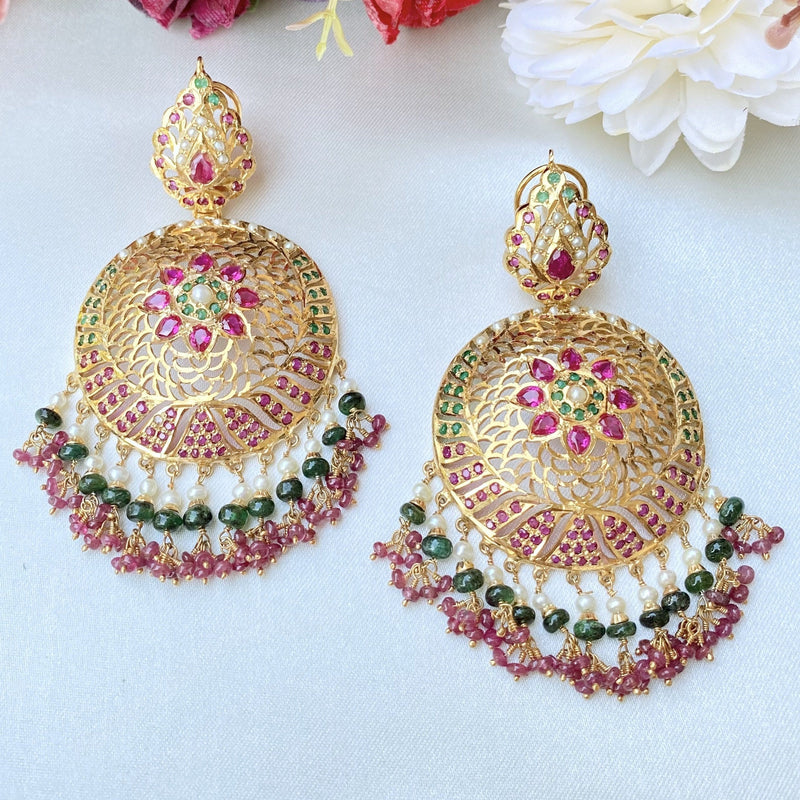 Multicolored Jadau Chandbali Earrings in Gold Plated Silver  ER 003