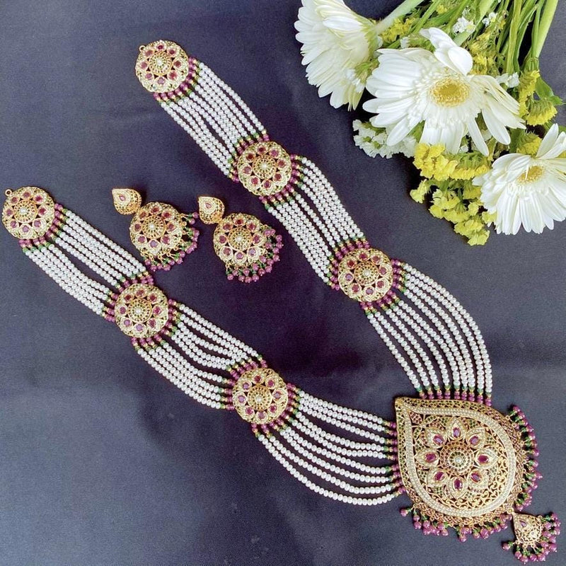 Multicolored Jadau Rani Haar Necklace Set in Gold Plated Silver HR 006
