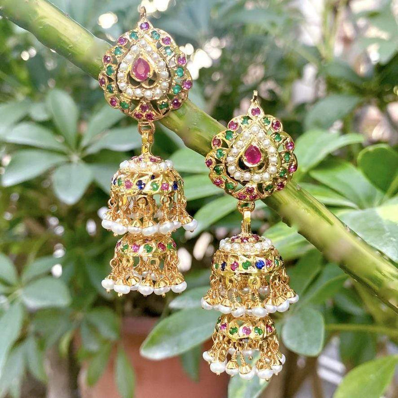 Double jhumka hot sale earrings gold