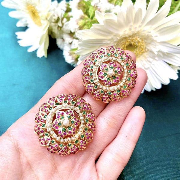 Gold jadau shop stud earrings