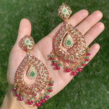 Oversized Chandbali Earrings in Gold Plated Silver Made using Traditional Indian/Pakistani Jadau Jewelry Craft ER 227