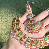 Navrattan Jadau Necklace Set in Gold Plated Silver NS 033