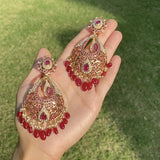 Ruby Pearl Jadau earrings  in Gold Plated Silver ER 019