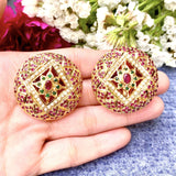 Multicolored Jadau Stud Earrings in Gold Plated Silver ER 190