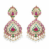 Gold Plated Multicolored Jadau Earrings in Sterling Silver ER 013