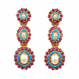 Multicolored Jadau Dangler Earrings in Gold Plated Silver ER 029