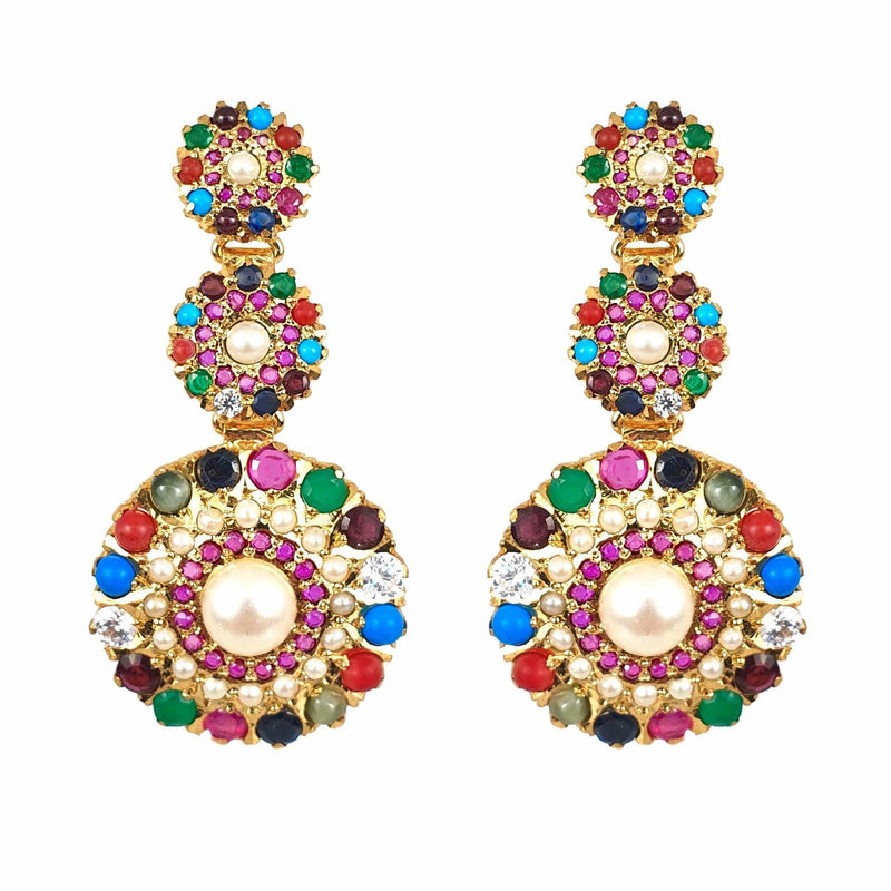 Navratan Jadau Earrings in Gold Plated Silver ER 031