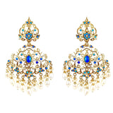 Pearl Turquoise Jadau Dangler Earrings in Gold Plated Silver ER 040