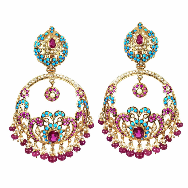 Multicolored Jadau Chandbali Earrings in Gold Plated Silver ER 049