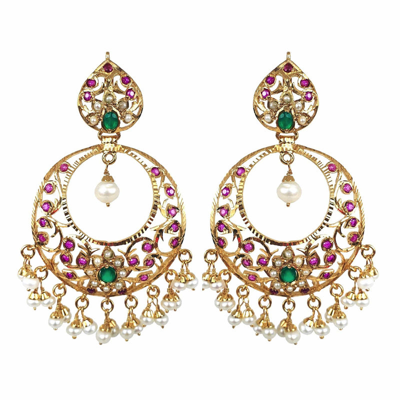 Multicolored Jadau Chandbali Earrings in Gold Plated Silver ER 056