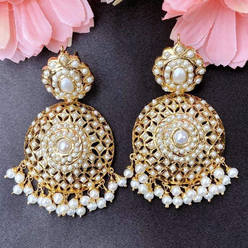 Pearl Jadau Earrings in Gold Plated Silver ER 025