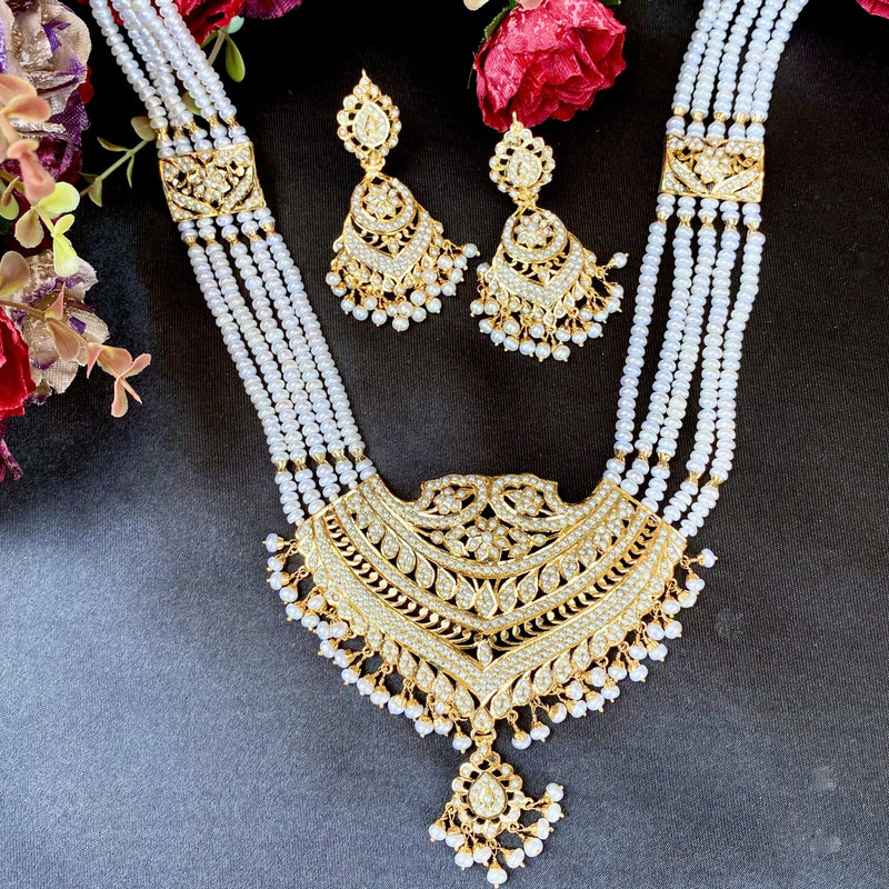 Jadau Rani Haar Set in Gold Plated Sterling Silver Studded with Freshwater Pearls HR 007