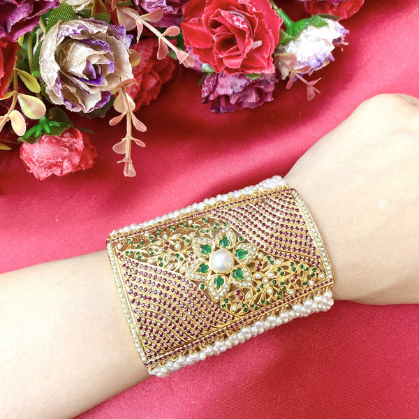 Traditional Multicolored Jadau Bracelet in gold plated silver BG 032