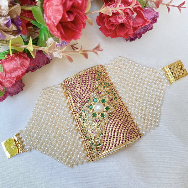 Traditional Multicolored Jadau Bracelet in gold plated silver BG 032