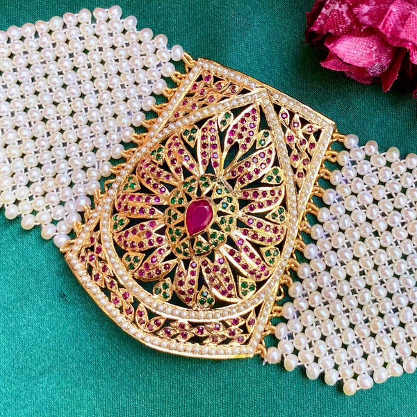 Traditional Punjabi Jadau Bracelet in Gold Plated Silver BG 028