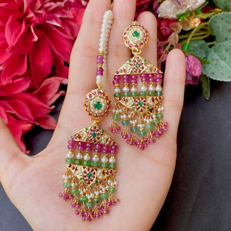 Beautiful pearl Pendant Set with Ruby Emerald - Hyderabadi Original Pearls  Shop