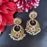 Multicolored Jadau Chandbali Earrings  in Gold Plated Silver ER 233