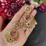Multicolored Jadau Chandbali Earrings  in Gold Plated Silver ER 233