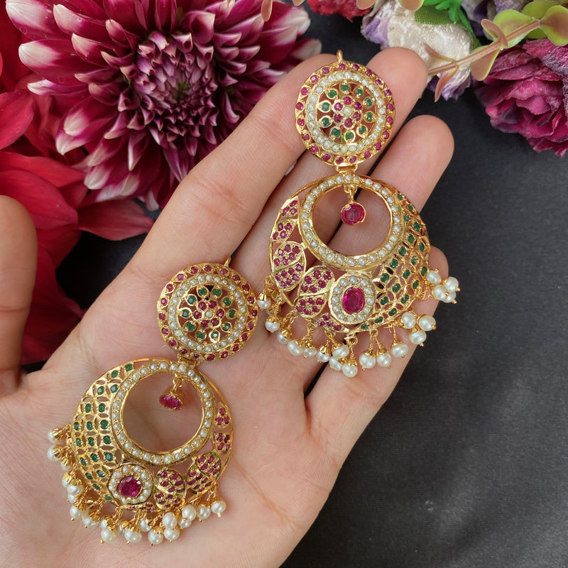 Multicolored Jadau Chandbali Earrings  in Gold Plated Silver ER 233