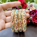 Set of four Navrattan Jadau Bangles in Gold Plated Silver BG 033