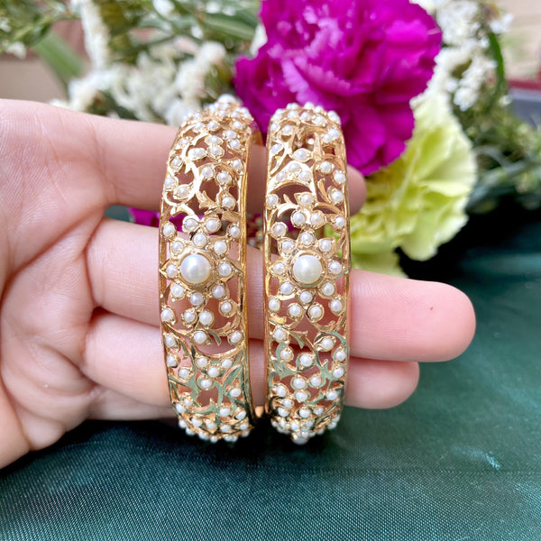 Pearl Jadau Bangles in Gold Plated Silver BG 035