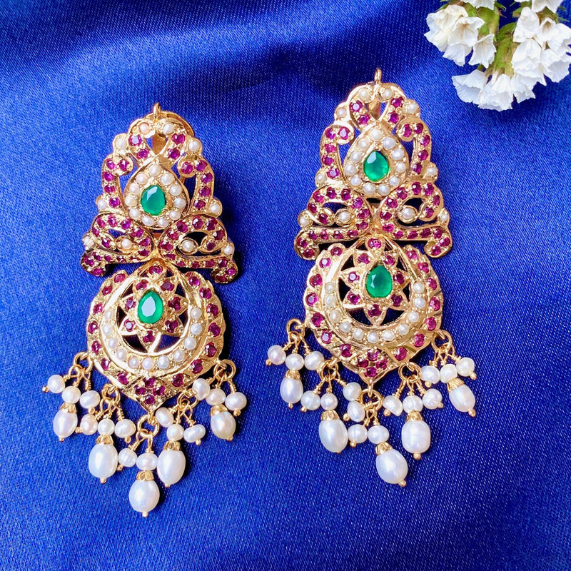 Multicolored Jadau Earrings in Gold Plated Silver ER 231