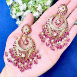 Ruby Pearl Combination Chandbali Earrings in Gold Plated Silver ER 214