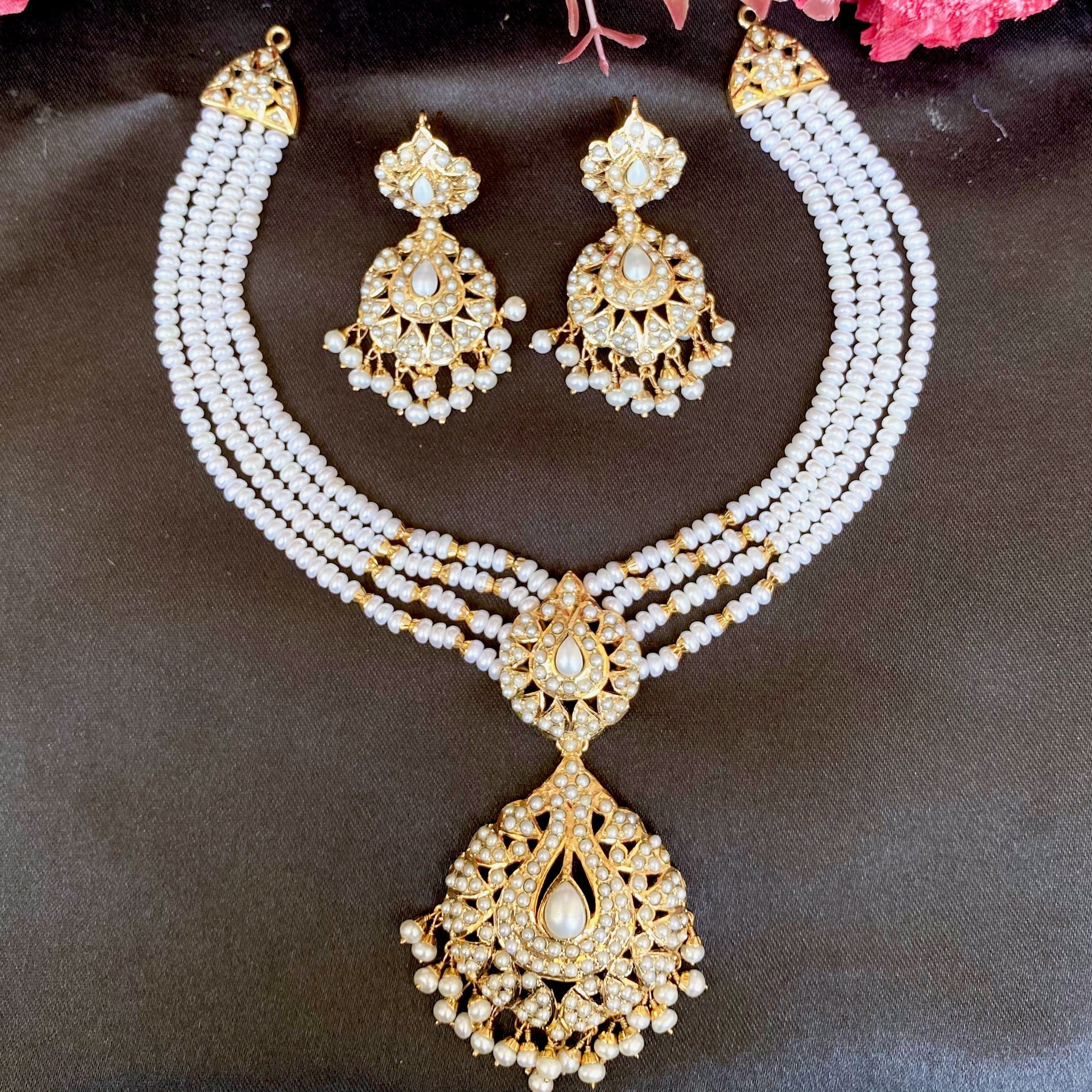 Pearl Jadau Necklace Set in Gold Plated Silver NS 056 – Deccan Jewelry