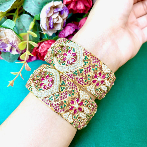 Pearl Jadau Bangles in Gold Plated Silver BG 036