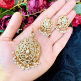 Fresh water pearls gold plated silver pendant set PS 029