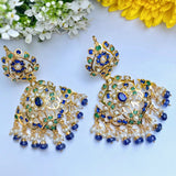 Pearl Emerald Sapphire Earrings in Gold Plated Silver ER 380