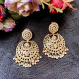 Jadau Chandbali Earrings with All Pearls in Gold Plated Silver ER 216