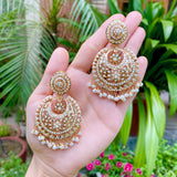 Jadau Chandbali Earrings with All Pearls in Gold Plated Silver ER 216
