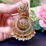 Pearl Jadau Chandbali Earrings in Gold Plated Silver ER 219