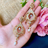 Jadau Chandbali Earrings with All Pearls in Gold Plated Silver ER 220