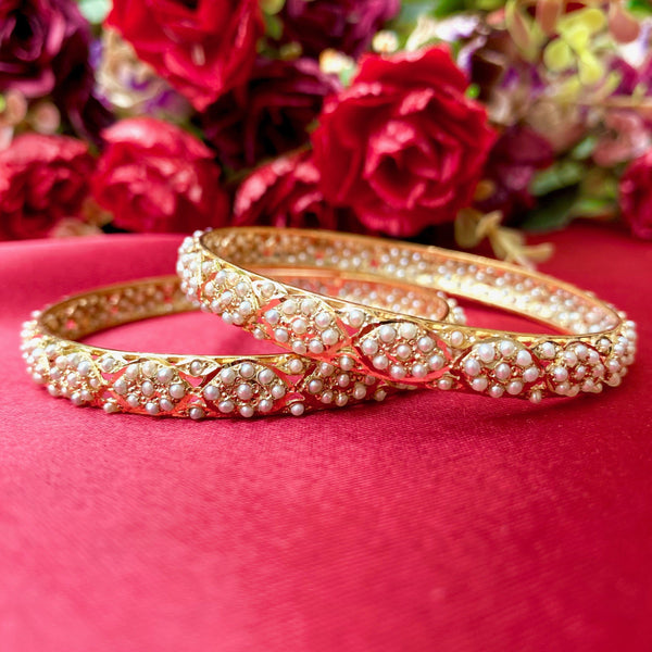 Pearl Jadau Bangles in Gold Plated Silver BG 040 – Deccan Jewelry